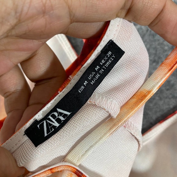 Zara Midi Dress Medium Red Orange Tie Dye Slip Sundress - Picture 10 of 13